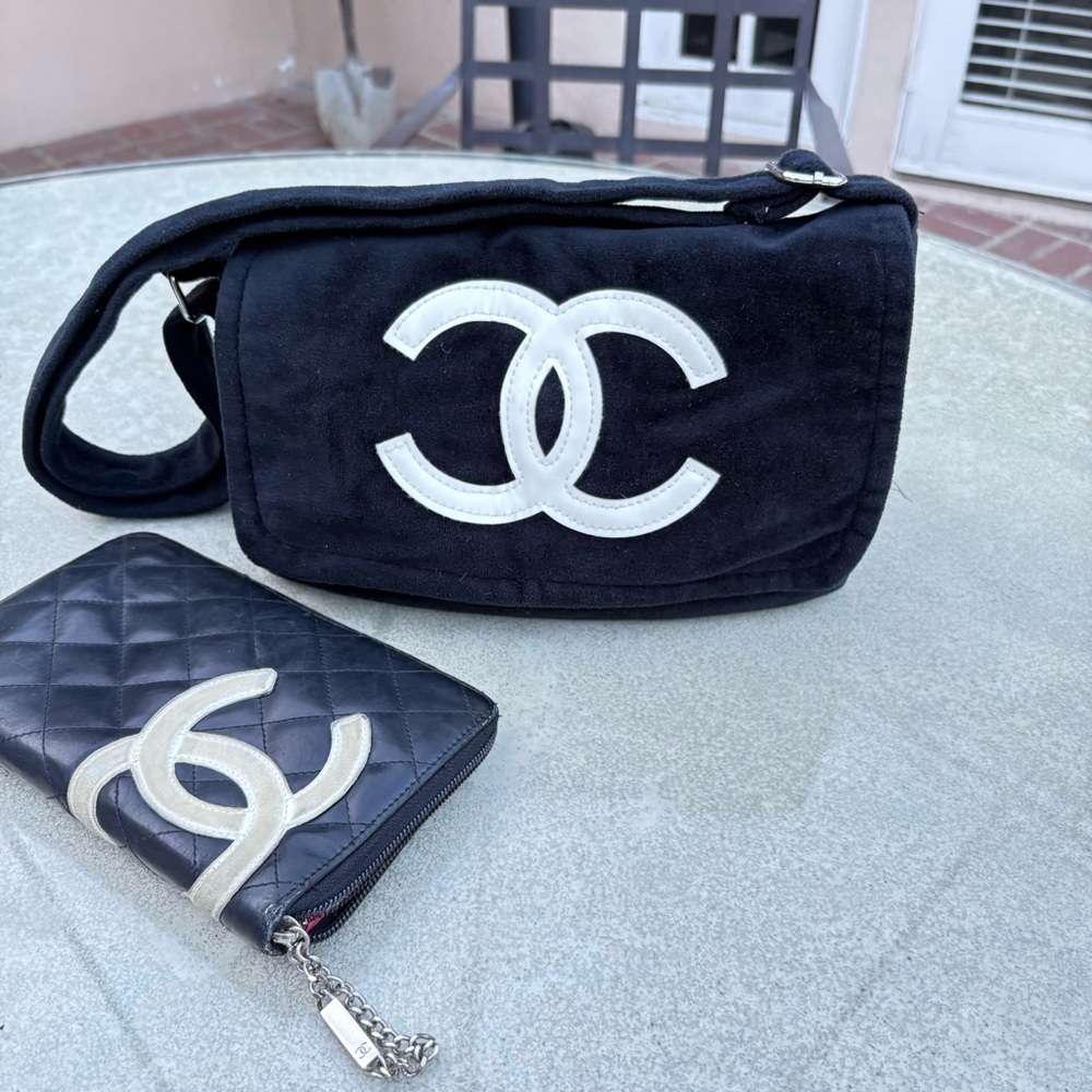Chanel Black Shoulder Bag  CC Logo +  Cambon Zip Around Wallet AUTHENIC - Picture 4 of 13